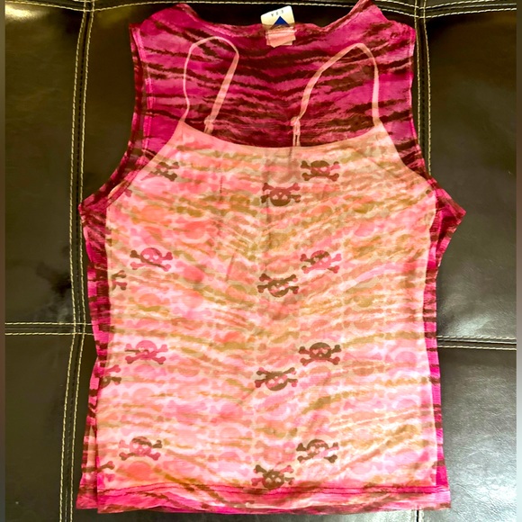Y2K Pink Spaghetti strap BabySkull & Mesh Zebra 2-PieceTop - Picture 3 of 6